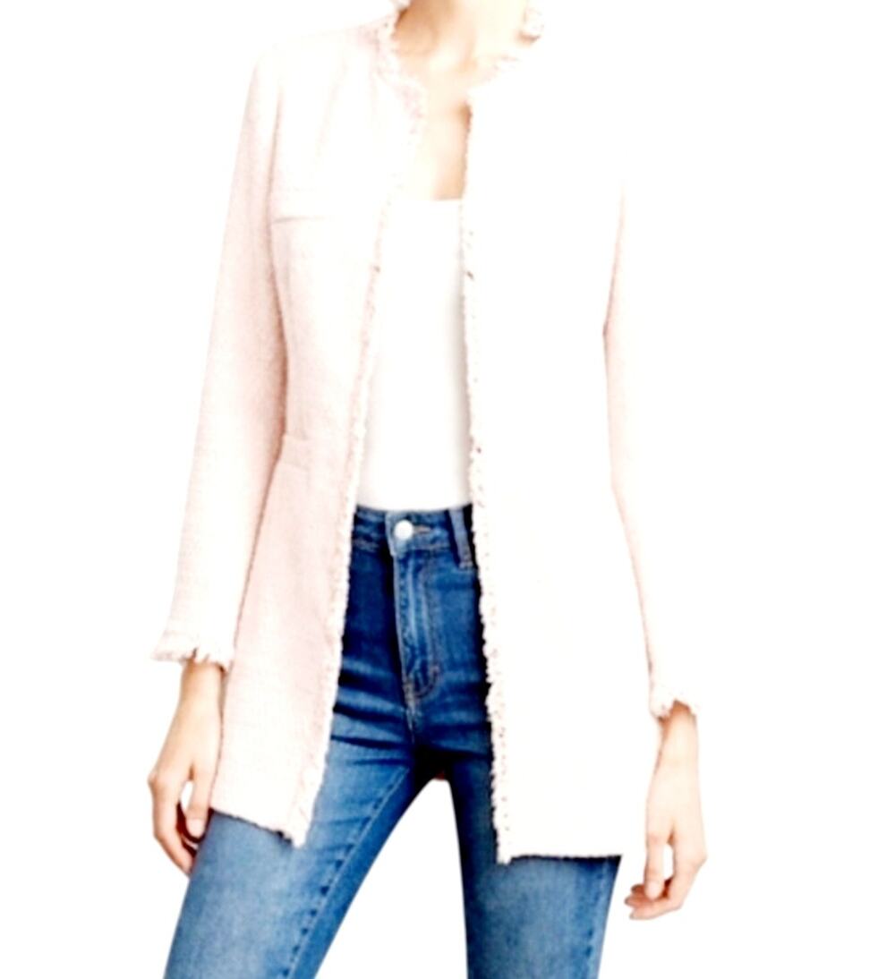 Venus Womens Soft Pink Tweed Blazer With Fringe Along Center and Cuffs Size 12